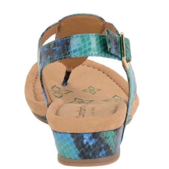 Snake Leather Metal Accent Kitten Wedge Sandal - Picture 7 of 8